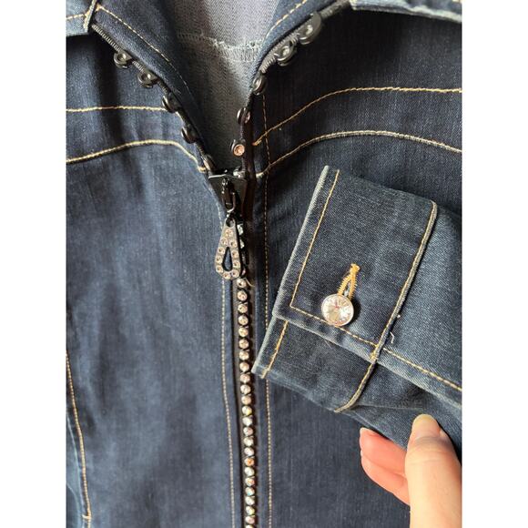 Christine Alexander Blue Denim Jacket Embellished Swarovski Crystal Rhinestones - Picture 5 of 10